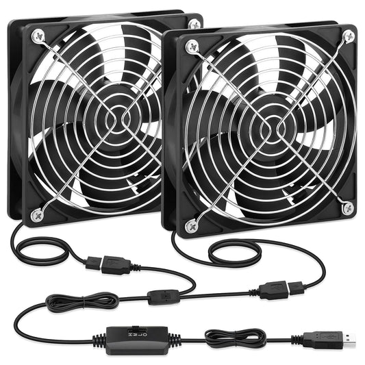120mm 2 Packs, 5V USB Cooling Fan Brushless Quiet Fan with Speed Controller for PC Computer PlayStation Xbox Router