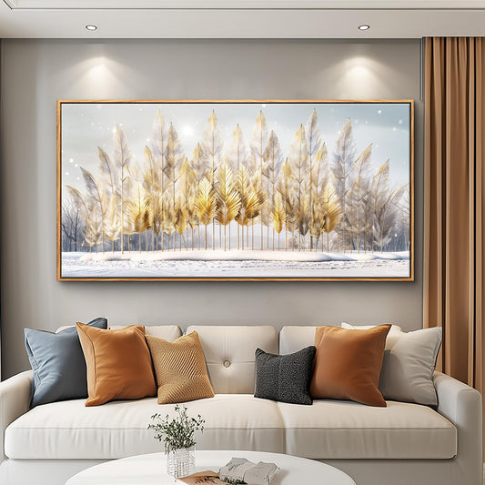 JUDASJART Canvas Wall Art For Living Room Wall Decor For Bedroom Office Wall Decoration Gold Feather Tree Snow Landscape Painting Farmhouse Pictures Artwork Room Aesthetic Home Decor 20x40 In