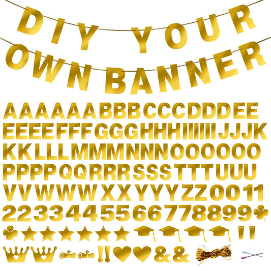 131 PCS Custom Banner DIY Letter Banners Personalized Banner for Birthday Congratulations Wedding Party Banners Golden 5-inch