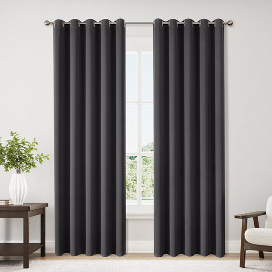 ChrisDowa Blackout Curtains 70 inches Wide for Bedroom - 2 Panels Set Extra Wide Grommet Thermal Insulated Room Darkening Curtains for Living Room (Dark Grey, 70 x 84 Inch)
