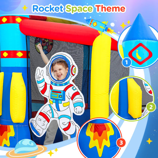 Bounce House for Kids 3-6, Space Adventure 11.5FT × 10FT Inflatable Bouncy Castle, with Slide & Ball Pit & Hoop & Soccer Goal & Blower, 7-in-1 for Indoor Outdoor Backyard Toddlers' Birthday Party