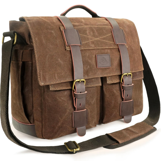 densata Messenger Bag for Men, 14-Inch Waterproof Laptop Bag, Waxed Canvas Satchel Bag for School, Vintage Rugged Shoulder Computer Bag, Crossbody Briefcase for Work Travel (Vintage Brown)