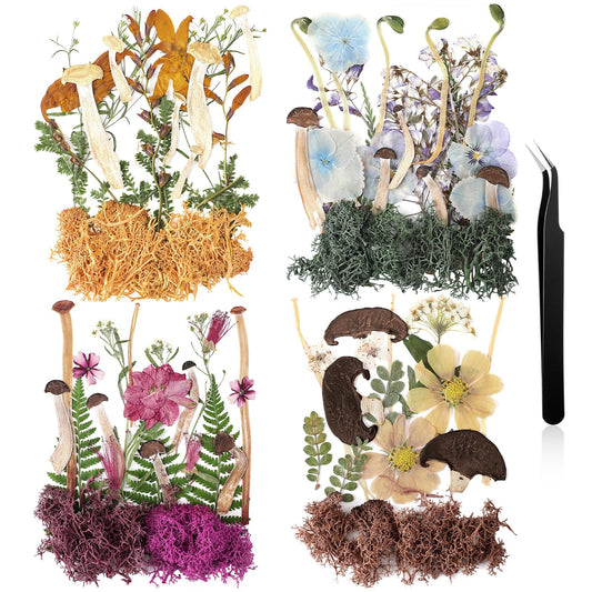 Nuanchu Dried Pressed Flowers for Resin Molds Dried Mushrooms Crafts Fake Mushrooms Natural Pressed Wildflowers Leave with Tweezer for Mother's Day Crafts Scrapbooking Nail Soap Making DIY Supplies