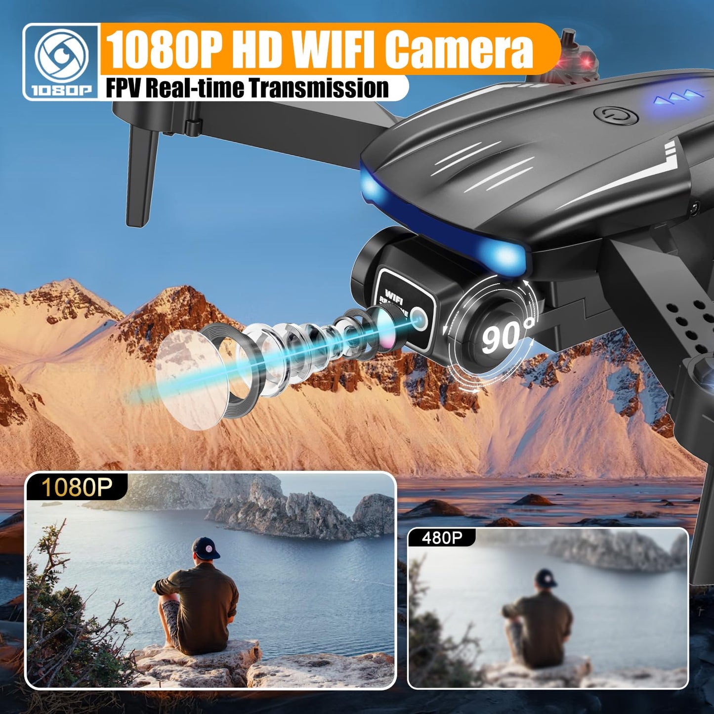 X-shop Drone with 1080P Camera for Kids Adults, Foldable RC Quadcopter with One Key Take Off/Land, Gesture Selfie, 3D Flip, 2 Batteries, Carrying Case, Toy Gift for Beginners