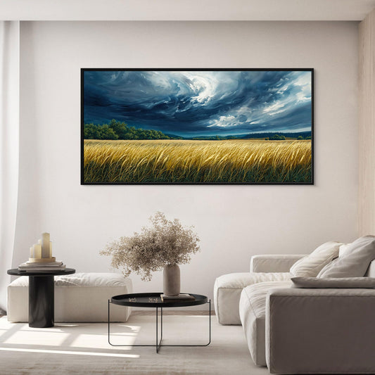 yiijeah Blue Abstract Canvas Wall Art - Rustic Wall Decor Living Room Bedroom Office Paintings Picture Framed Artwork for Walls Forest Landscape Sky Black Cloud Home Decoration