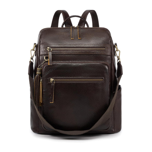 UEIRY Genuine Leather Backpack Purse for Women Convertible Shoulder Bag with Multiple Pockets for Travel Work School（Coffee）