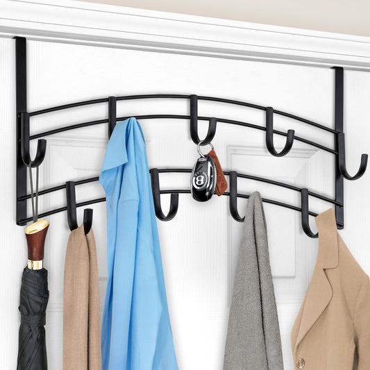 LYNK Professional® Home™ Over the Door Hooks - 9 Hook – Over the Door Coat Rack - Over the Door Hanger - Hanging Towels or Clothes - Bathroom, Bedroom, Laundry Room - Lifetime Ltd. Warranty, Black