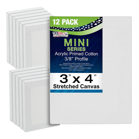 U.S. Art Supply 3x4 Mini Canvases for Painting, 12 Pack Bulk Small Stretched Artist Canvas Professional Primed - Ideal for Arts & Crafts