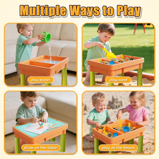 Lehoo Castle Sensory Table with Sensory Sand, Indoor Sensory Bin with Lid & 2.6lbs Play Sand, Construction Kit with 6 Alloy Trucks & Castle Molds, Sensory Toys for Toddler Boys and Girls