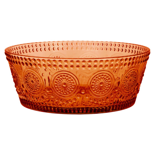 Boston International Vintage-Inspired Glass Serving Bowl with Embossed Floral Pattern for Salad Snacks Dinner, Large 7" x 2.75", Umber Codi