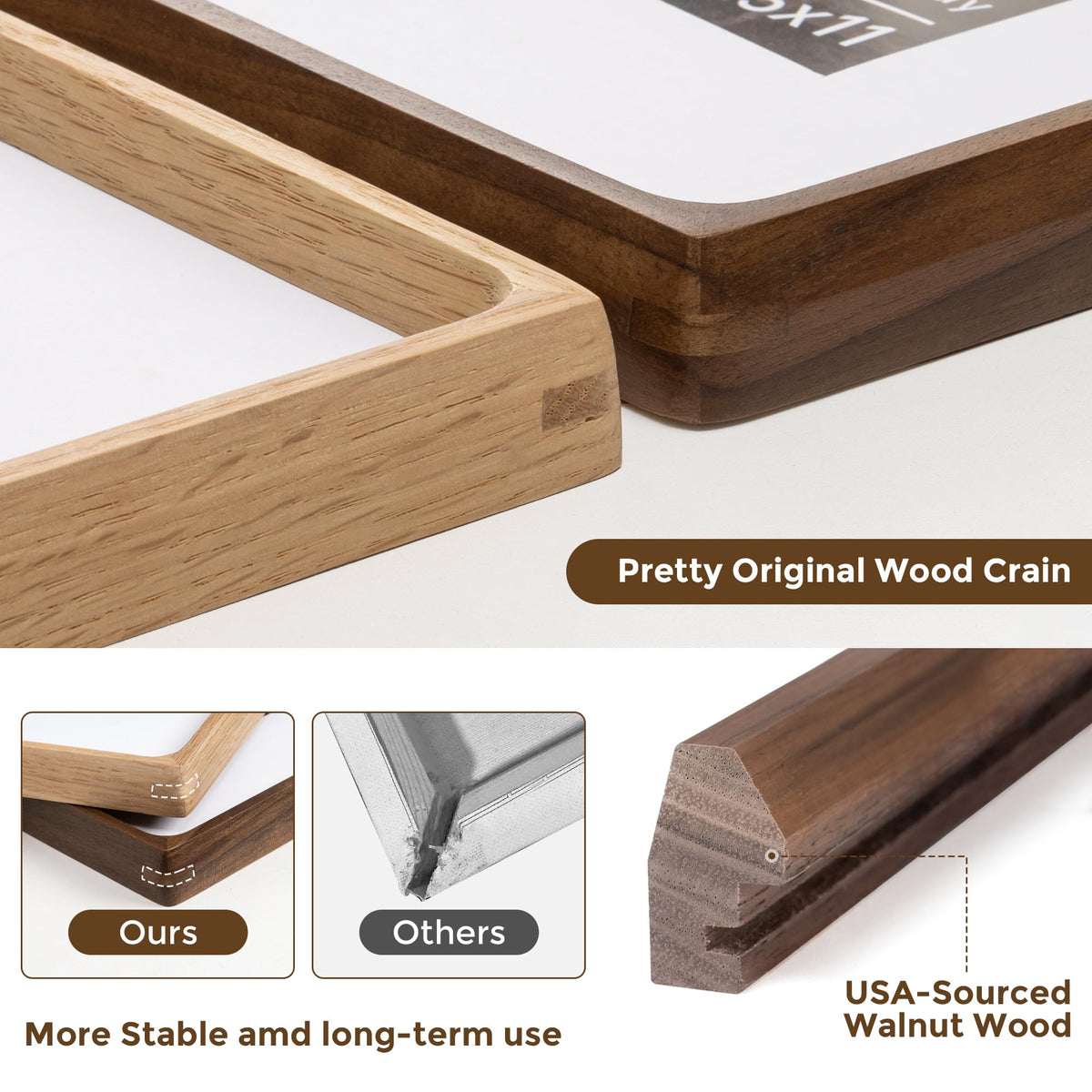 Dreamland 5x7 Picture Frame, USA-Sourced Walnut Wood Photo Frame with HD Tempered Glass, Wooden Frame Matted to 4x6, Handcrafted Rounded Corner for Tabletop or Wall Display