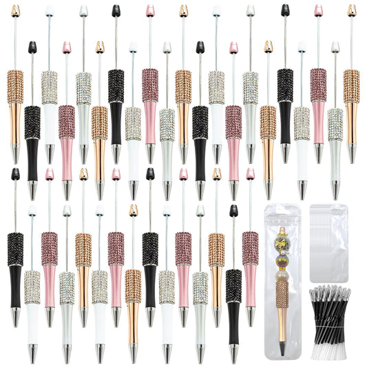 DASTTUIS 150 Pcs DIY Diamond Beadable Pen Kit - 50 Plastic Rhinestone Beaded Pens Bulk with Refills & Bags - Fancy Cute Glitter Pens for Crafting, Students & Teachers – School Supplies (Advanced)
