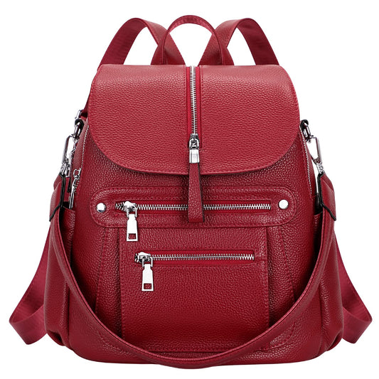 ALTOSY Leather Backpack Purse for Women Fashion Casual Handbag with Multi Pockets and Flap (S107 Wine Red)