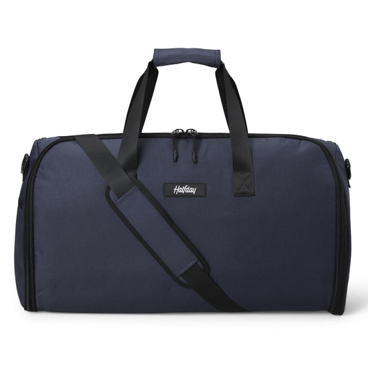 Halfday Convertible 2-in-1 Garment Duffel Weekender Bag 45L: Wrinkle-Free Travel (Hanging Suit Compartment, Shoe Pockets, Trolley Sleeve), Durable & Water-Resistant Carry-on, Marine
