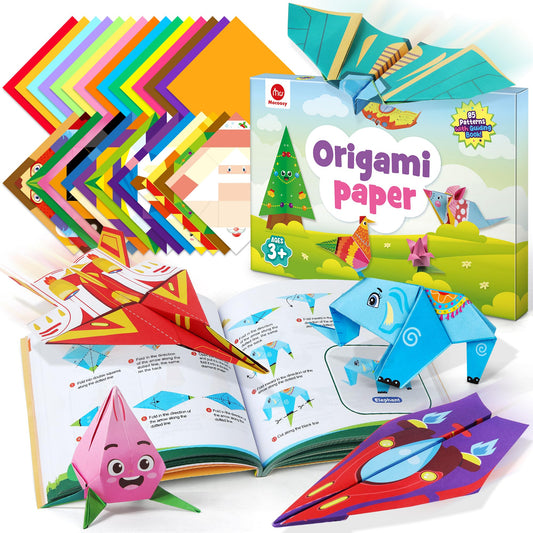 Mocoosy 320 Sheets Origami Kit for Kids Ages 5-8 9-12, Folding Paper Set with Origami Book & Paper Airplane, DIY Art Craft Project for Boys Girls, Travel Game Airplane Car Road Trip Activity Toy Gift