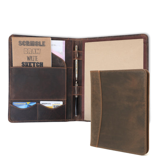 TheAntiq Leather Portfolio Organizer Professional Leather Padfolio for Men and Women A4 Document Folder Resume Holder Legal Pads 8.5 x 11 Padfolio Executive Writing Pad and Document Organizer Brown