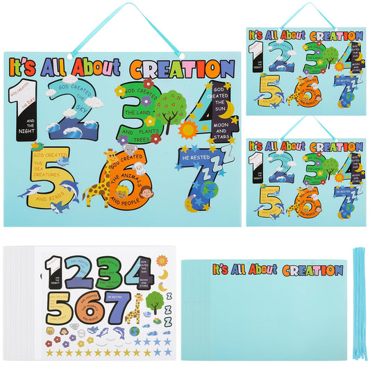 Koeilay 24 Sets 7 Days of Creation Crafts Religious DIY Stickers Christian Bible Hanging Banners Kits for Bible Study Groups Church Activities Home Decor