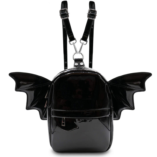 Prime Original Women Fashion Mini Backpack | Detachable Bat Angel Wing Shoulder Bag (Black Patent)