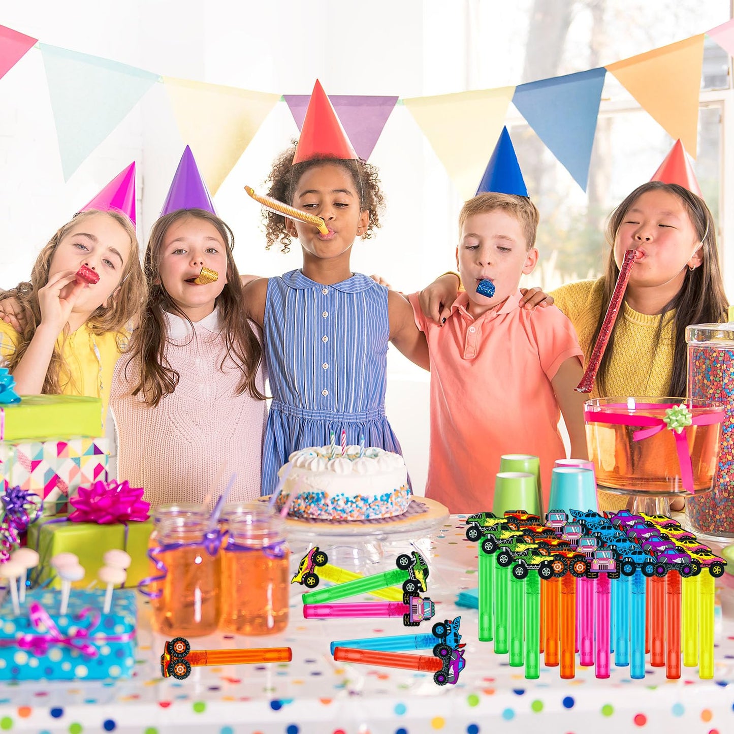 uoyoi Monster Truck Party Favors,24Pcs Car Bubble Wands for Kids,Cool Bubble Wand for Monster Truck Birthday Party Supplies,Classroom Prizes Pinata Goodie Bag Stuffers Gift
