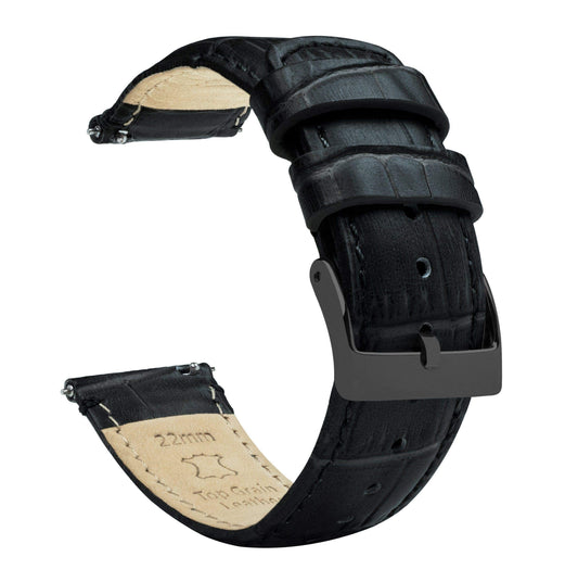 20mm Black - Standard Length - BARTON Alligator Grain - Gunmetal Grey Buckle Quick Release Leather Watch Bands