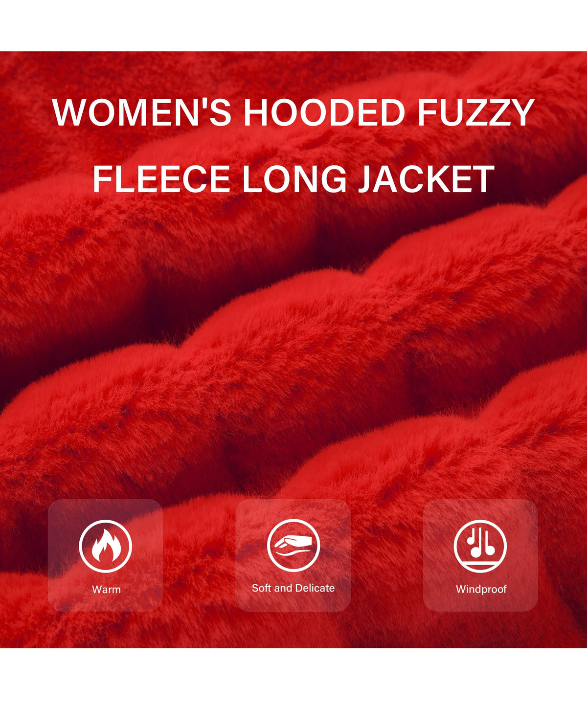 RISISSIDA Women Long Faux Fur Coat Fuzzy Jacket with Hood Fleece Winter Fall Thermal Shearling Warm Fluffy Furry Overcoat B Red 120757A X-L