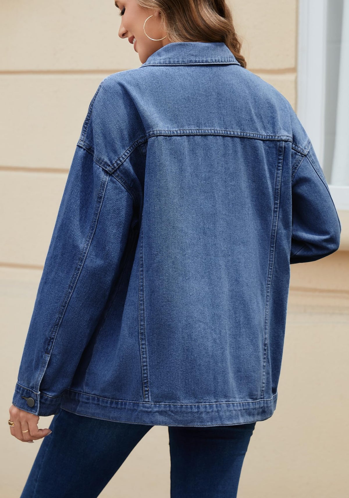 Dofancy Women’s Oversized Jeans Jacket Classic Button Down Denim Jacket for Women Loose Fit Boyfriend Biker Coat Nashville Outfits
