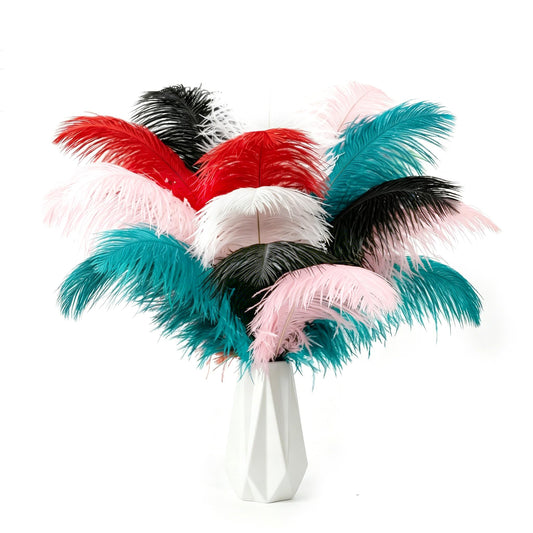 Ostrich Feathers Natural Bulk Ostrich Feathers for Crafting Vase Wedding Party Home Christmas Day Decoration (Colorful, 12-14 inch)