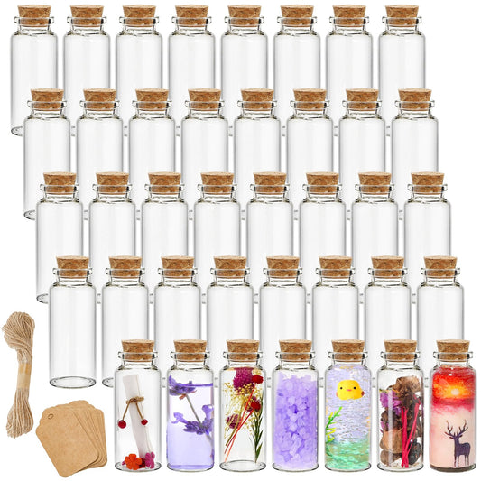Kingrol 70 Pack 30ml Cork Stoppers Glass Bottles, Wishing Bottles with Personalized Label Tags and String, Mini Bottle for DIY Crafts, Wedding Party Favors