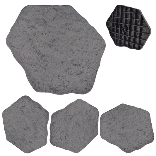 Arcadia Garden Products Set of 4, 16x17” Dark Gray Stepping Stone Fiberclay Pavers, Outdoor Garden Natural Repeatable Pattern Pathway, Faux Stone Decorative Landscaping Walkway