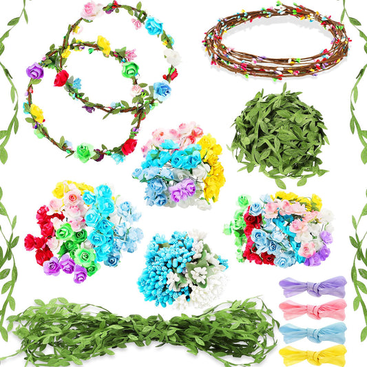 Syhood 20 Sets Flower Crowns Making Kit, Make Your Own Flower Crown Wreath Headbands and Bracelets Craft Kit Hair Accessories Handmade DIY Floral Garland Presents for Adults Women