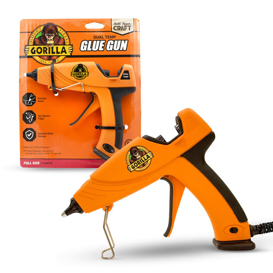 Gorilla Hot Glue Gun (Pack of 1) - Dual Temp Full Size Hot Glue Gun with Precision Nozzle, Easy Squeeze Trigger, and Enhanced Safety Features for DIY, Craft, Repairs, and More