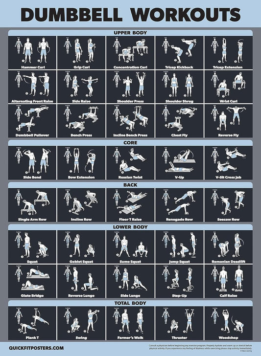 Palace Learning Dumbbell Workout Exercise Poster - Laminated, 18" x 24" | Dark Design