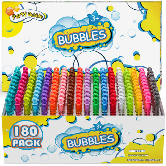 180 Piece Bubble Wands, 18 Colors Mini Neon Bubble Toy Bulk with Box for Halloween, Easter Basket Stuffers, Assortment Bubble Party Favors for Outdoor Indoor Activity Use, Child Kid Classroom Reward
