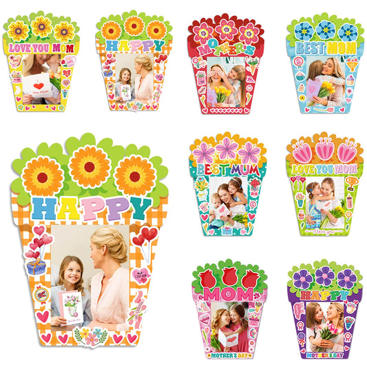 Hayux Mother's Day DIY Craft Kits for Kids 24 Packs DIY Love You Mom Flower Photo Frames Set with Stickers Paper Picture Frames Funny Mother's Day Gifts Craft for Classroom Kindergarten Party Decor