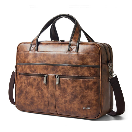 Shrrie Leather Messenger Bag for Men and Women 16 inch Laptop Bag,Water-Resistant Retro Leather Briefcase for Men,Mens Satchel Bag Crossbody for Office,Business,Work