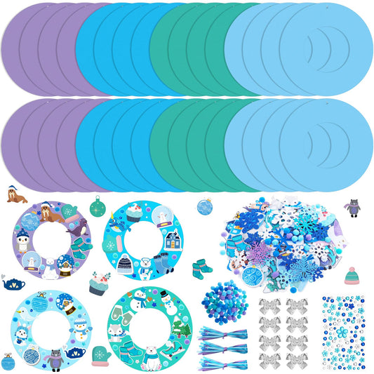 Moucuny 620/600 Pcs Winter Wreath Craft Kits DIY Snowman Christmas Wreath Crafts Kits Xmas Winter Home Decorations for Party Favors(Polar,Purple, Cyan, Light Blue, Dark Blue)