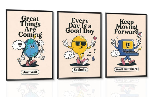 3Pcs Vivid Retro Wall Art Canvas Motivational Posters Aesthetic Prints Colorful Pictures Paintings Cool Cartoon Wall Decor Funky Inspirational Decoration for Home Bedroom Living Room Office Unframed