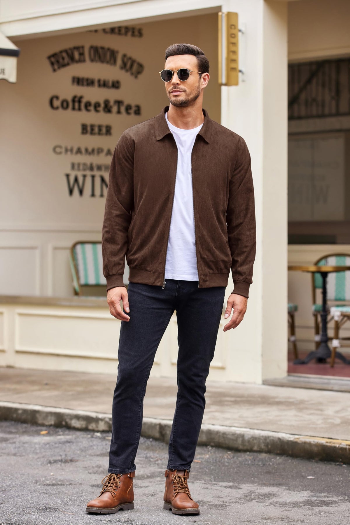 COOFANDY Men's Faux Leather Biker Jacket Windbreaker Bomber Jacket Outdoor Leather Coat