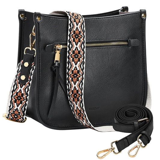 VASCHY Crossbody Bag Purse for Women,Fashion Vegan Leather Hobo Handbag Shoulder Bag Purse with Guitar Strap Beige