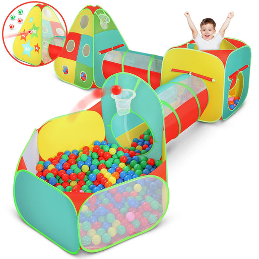 Kids Play Tent for Toddlers, 5pc Toddler Jungle Gym Playset with Ball Pit, Crawl Tunnel and Obstacle Course, Indoor Outdoor Playhouse Toy for Boys and Girls