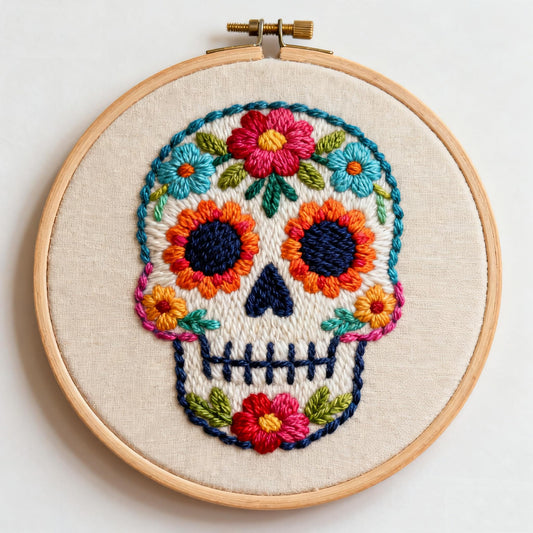 DIY Punch Needle Kits Colorful Halloween Skull Head Flowers Easy for Beginners Embroidery Starter Set with Hoop Stress Relief Craft Hobby and Home Decor 20x20cm-1