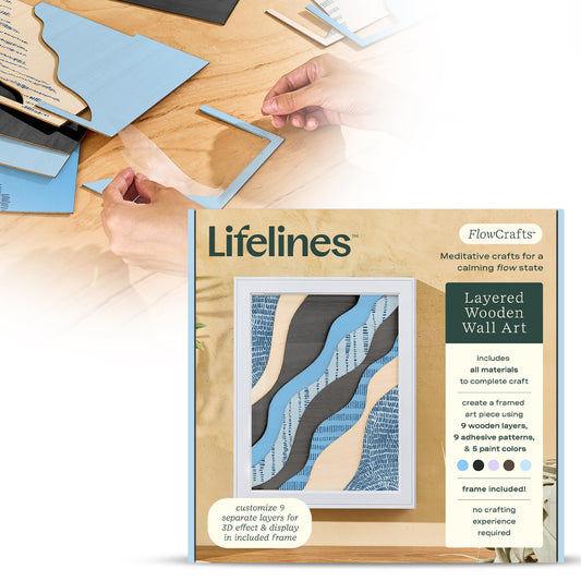 Lifelines FlowCrafts, Layered Wooden Wall Art - Framed Art Piece with 9 Layers, 5 Paint Colors, 9 Adhesive Patterns & Picture Frame - Sensory Arts & Crafts Kit for Teens & Adults - DIY Wall Décor