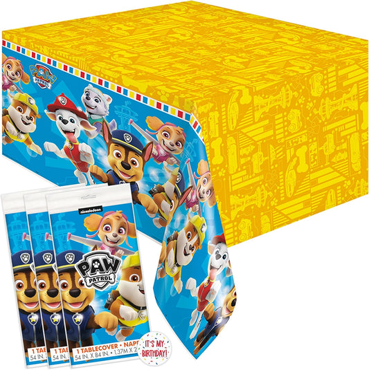 Paw Patrol Birthday Decorations - Rectangular Plastic Tablecloth Set (3 Pack) & Stickers