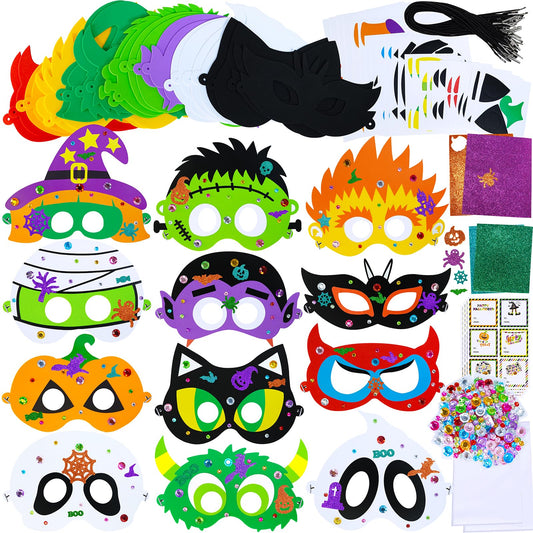 Winlyn 24 Sets Halloween Masks Craft Kits Halloween Face Masks DIY Foam Halloween Party Mask Art Sets Ghost Monster Mummy Face Stickers for Kids Classroom Activities Party Favors Treats