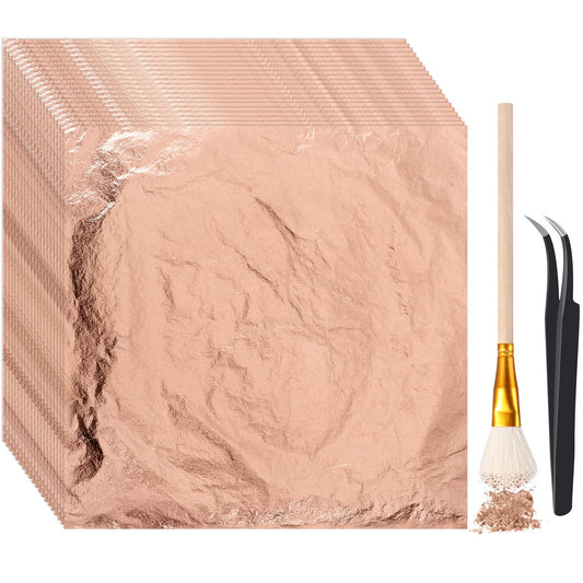 Cunhill 200 Pcs Gold Leaf Sheets for Art Foil Paper Leaf Art Foil Sheets Gilding Brush Thin Paper Craft for Painting Gilding Crafting Decoration,5.5 x 5.5 Inches (Rose Gold)