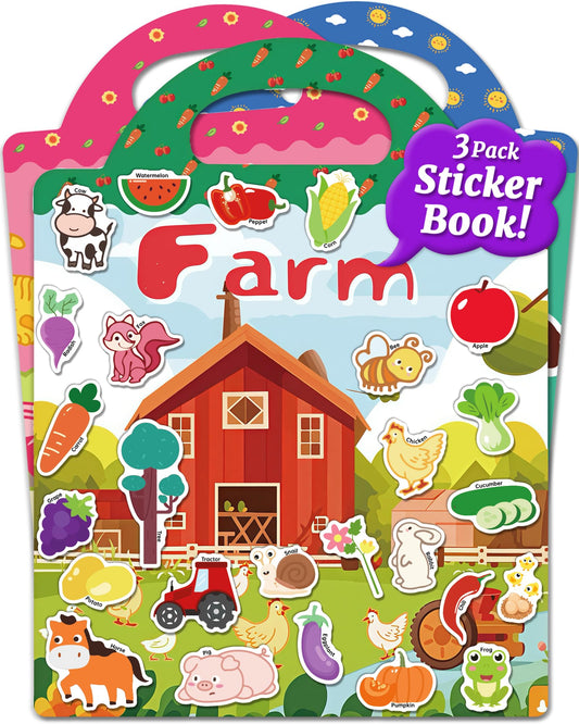 Benresive Reusable Sticker Book for Toddlers, Stickers for Kids, Travel Toys for Arts & Crafts Activities, Birthday Gift for Boys & Girls, Farm, Animal and Season Themes