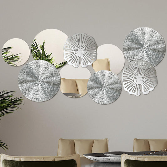 Hicarer 9 Pcs Circle Mirrors Metal Home Decor Wall Decorative Modern Round Accent Wall Art Sculpture Hanging Decorations for Living Room Office Bedroom Kitchen(Silver)