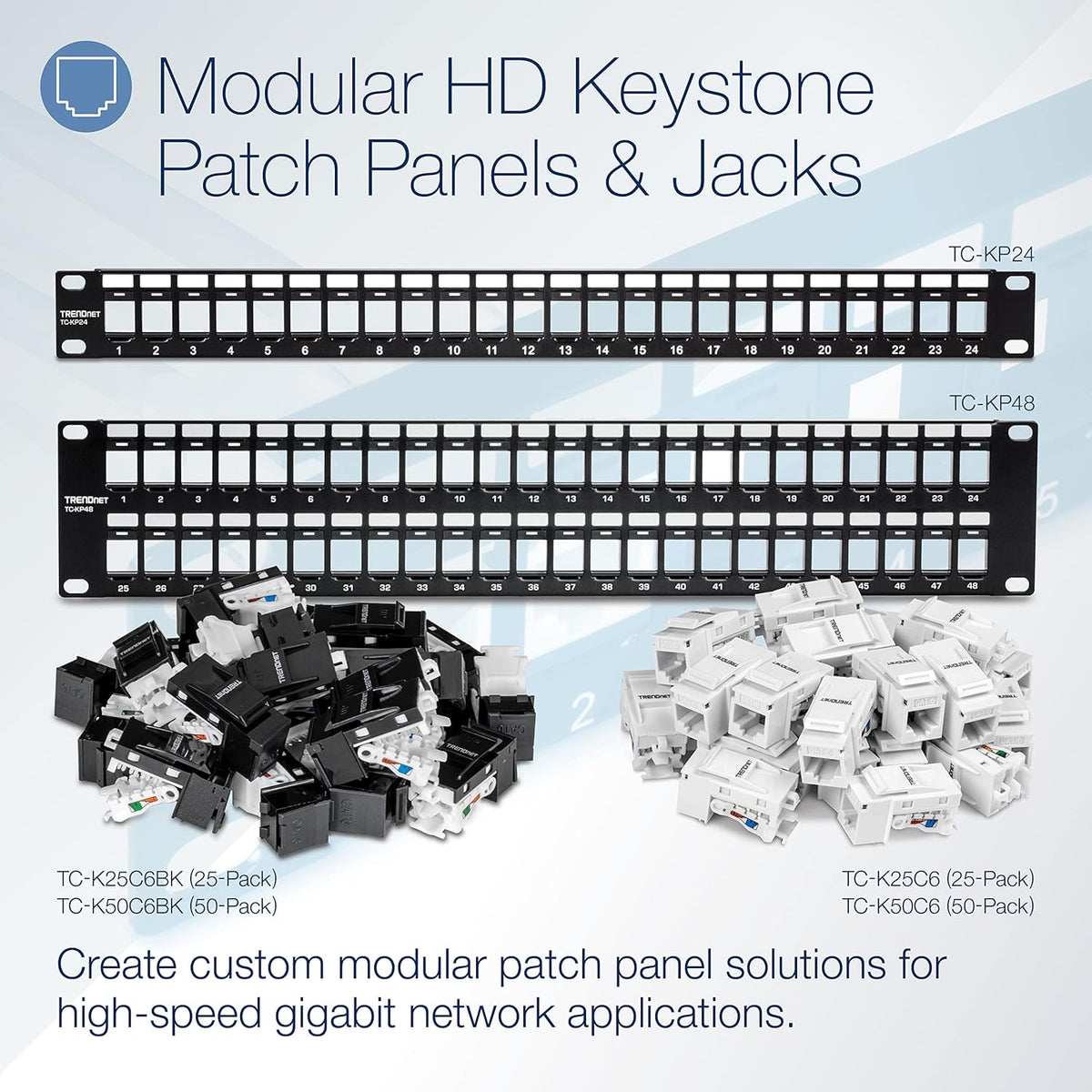 24-Port 1U 1U 19" Recommended TC-K25C6 TC-K50C6 Cat6 TC-KP24 TRENDnet Blank Keystone Patch Panel, Metal Rackmount