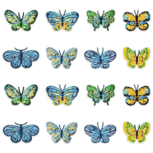 Gythara 16 Pcs 8 Styles Spring Butterfly Theme Polyester Patches Sequin Insect Animal Iron on Embroidery Appliques for Clothes Bag Backpack Sewing Craft Costume Accessories