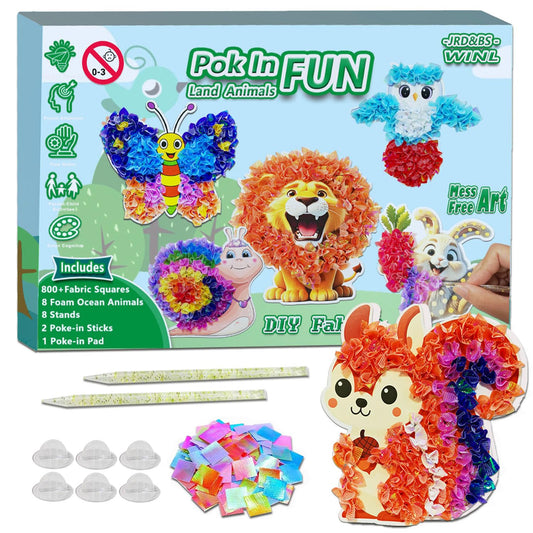 mom&myaboys Poke A Dot Art Kit - Animals Theme with Snail, Lion, Owl, Squirrel, Butterfly | No-Mess Sewing Craft for Kids Ages 4-8 | Creative Toys for Girls & Boys | Fun Gift for Birthday, Christmas